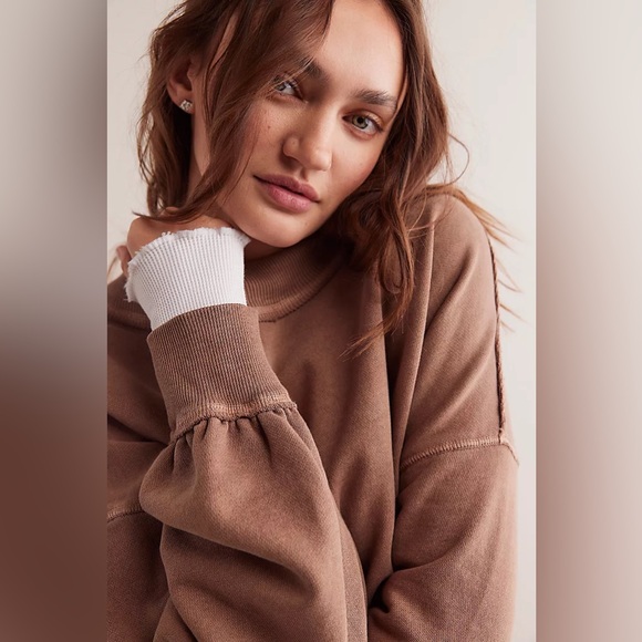 New Free People We The Free Dusted Coca Washed Brown Palm Springs Pullover sz L - Picture 3 of 12
